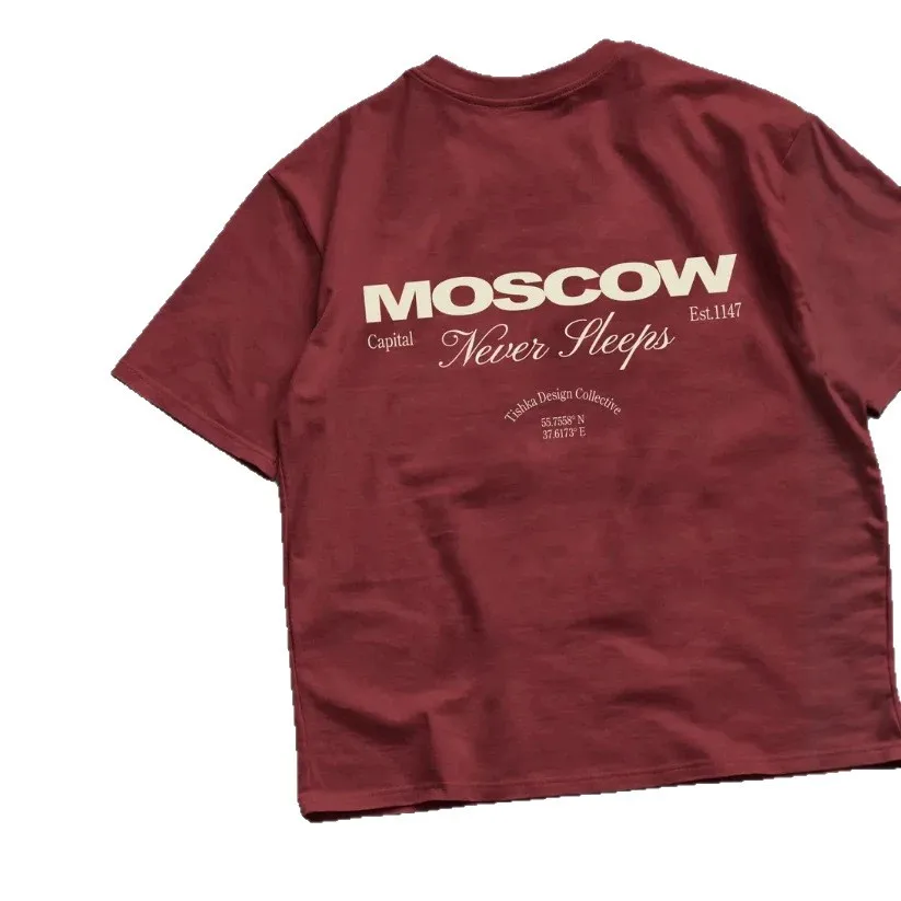 Slavic Retro Oversized Tee Large Back Moscow City Font Coordinate Slogan Print Soft Washed Cotton Unisex Loose Street T Shirt
