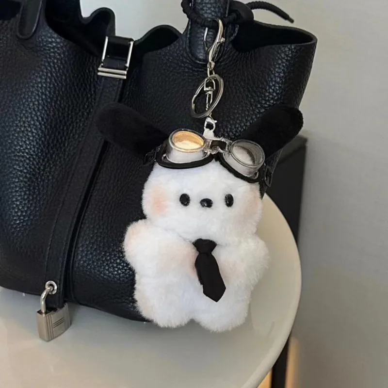 Kawaii Sanrio Keychain Pochacco Key Ring Cartoon Plush Doll Pilot Dog Car Decoration Backpack Pendant Couple Jewelry Bestie Gift