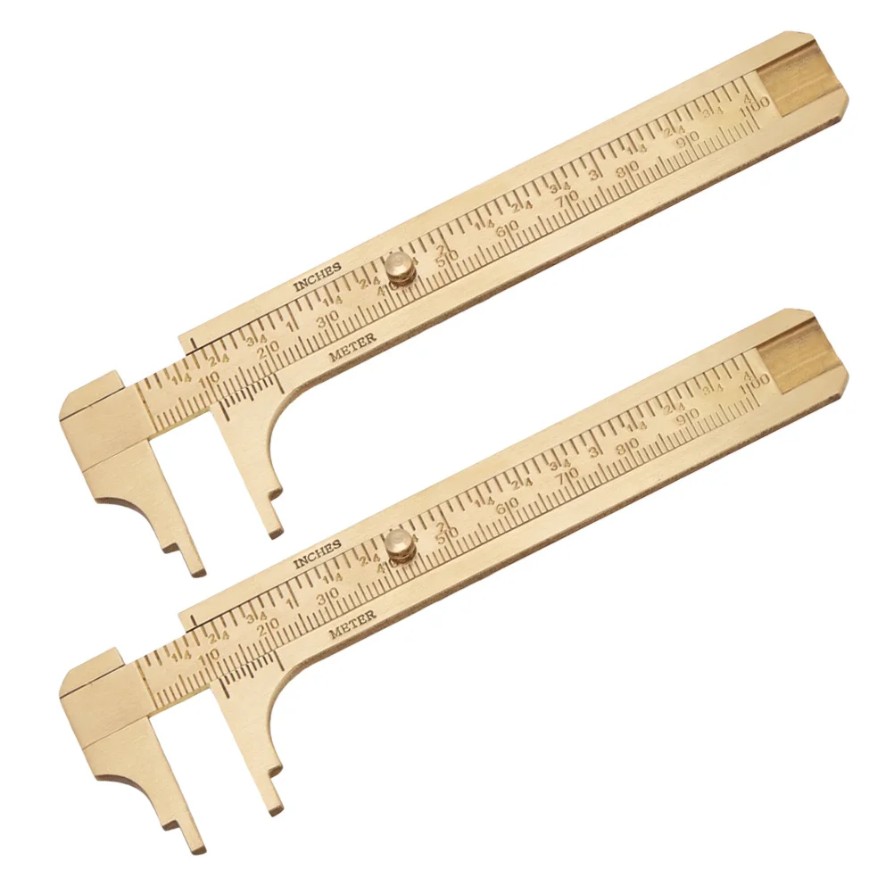2 pçs pinças de bolso de bronze escala dupla deslizante mini calibre precisão jóias ferramenta medição contas anéis fio bronze calibre régua