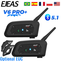 EJEAS V6 PRO + Motorcycle Helmet Intercom Bluetooth Headset 800M Communicator for 6 Riders(2 People At The Same Time)Waterproof