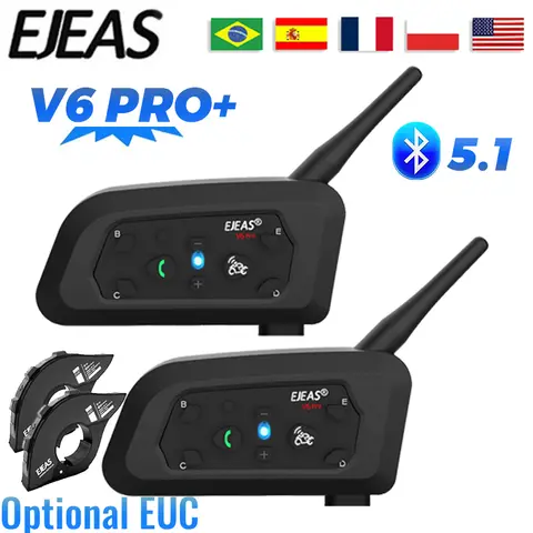 EJEAS V6 PRO + 오토바이 헬멧 인터콤 블루투스 헤드셋 6명의 라이더를 위한 800M 커뮤니케이터(동시에 2명)방수