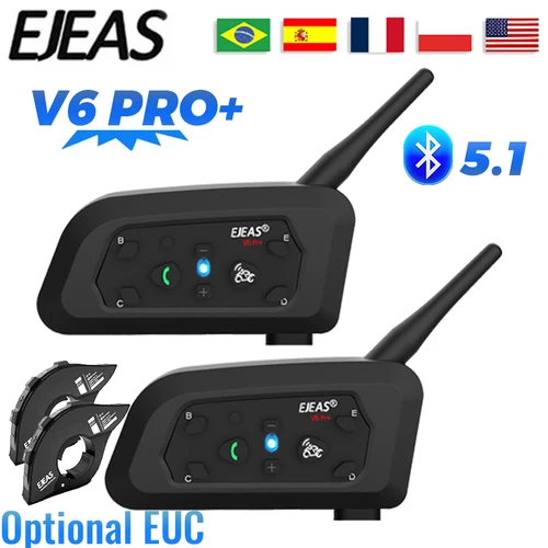 EJEAS V6 PRO + Intercomunicador para casco de motocicleta Auriculares Bluetooth Comunicador de 800M para 6 conductores (2 personas al mismo tiempo) Resistente al agua