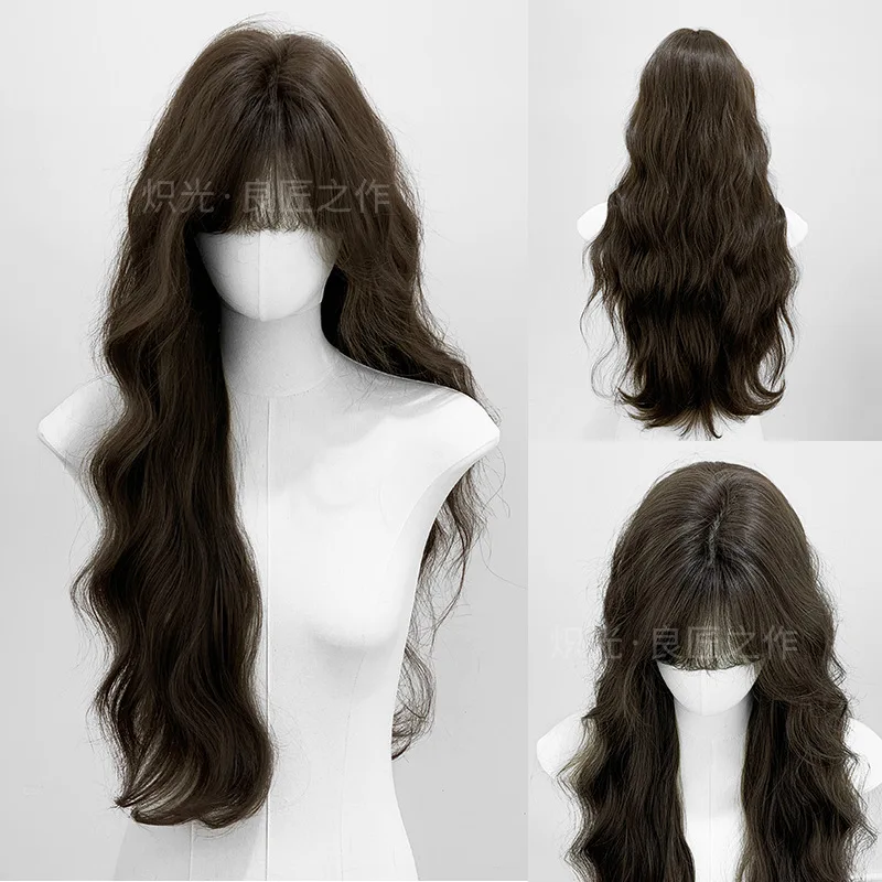 

Wig Cold Brown Female Long Hair Wool Roll Natural Fashion Daily Full Headgear