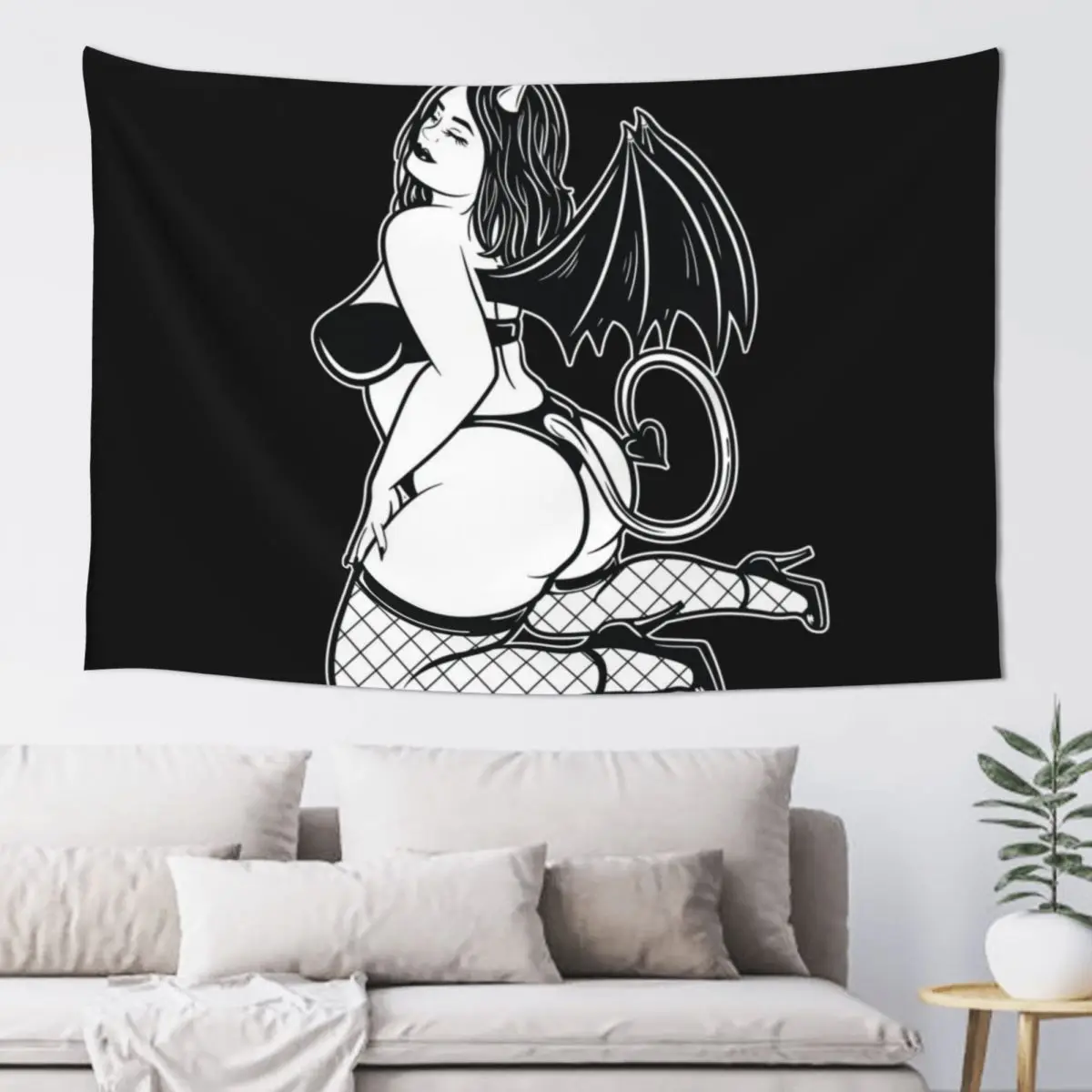 Curvy Pinup Demon Girl Halloween Devil Tapestry Carpet Wall Room Decorations Tapestry