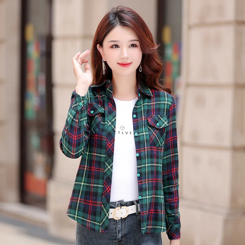 2024 Autumn Women Plaid Shirts Casual Slim Fit  Long Sleeve Blouses Tops Female Sweet Academy Style Lady Checked Shirts Clothes