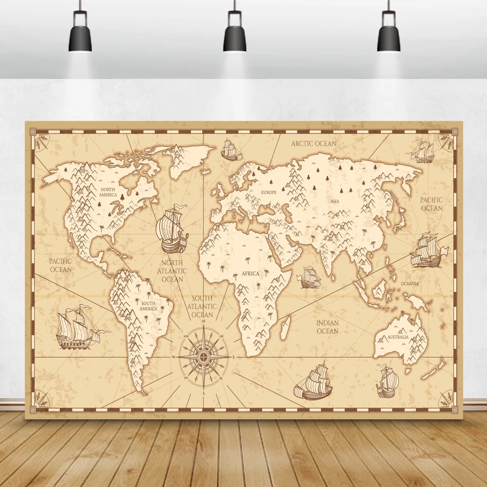 Laeacco Old World Map Pattern Photo Backgrounds Baby Study Portrait Home Decor Photography Backdrops Photocall For Photo Studio