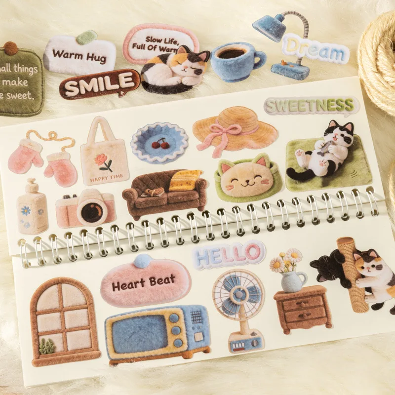 1er-Pack/2er-Pack Plüsch-Heim-Dekor-Aufkleber-Set, 6 Stile, 30 Blatt, Niedliche Plüsch-Stil Deko-Sticker