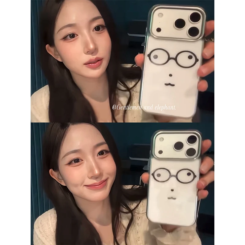 Funda de lujo transparente y suave para iPhone 17 16 15 14 13 12 11 Air Pro Max Plus con diseño de cachorro y montura de gafas estilo coreano
