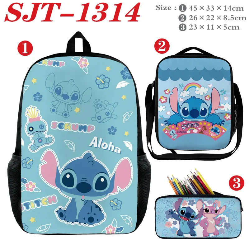 

Lilo Stitch Backpack 3pcs Blue Lovely Cartoon Simple Lightweight School Bags with Lunch Bags+Pencil Case Junior Mochilas