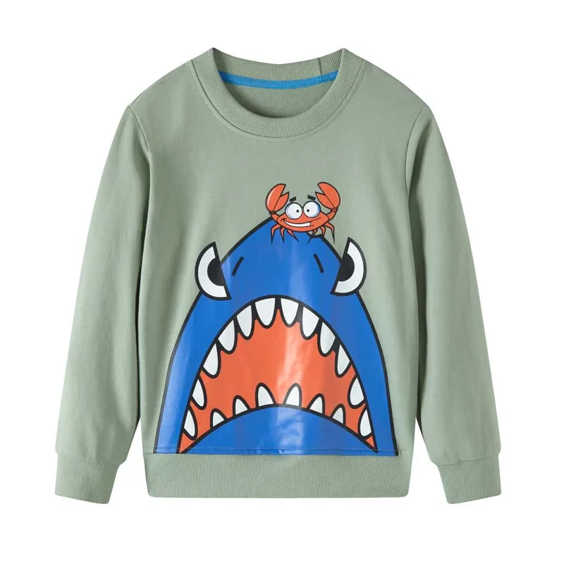 Autumn Winter New Arrival Shark Print Kid Sweatshirts Hot Selling Toddler Cotton Sport Tops Boys Girls Hooded Shirts 1-10T