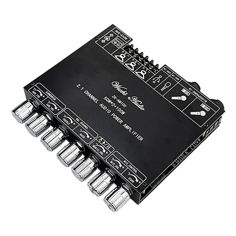 ZK-AM100 Bluetooth Amplifier Board 50Wx2 +100W TPA3116D2 Power Amplifier 2.1 Channel Microphone Audio Module