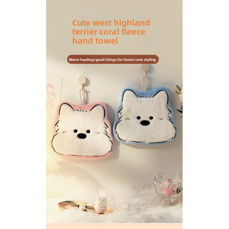Cartoon hand towel, coral fleece thickened hanging hand towel, kitchen and bathroom dual-use absorbent quick drying cloth
