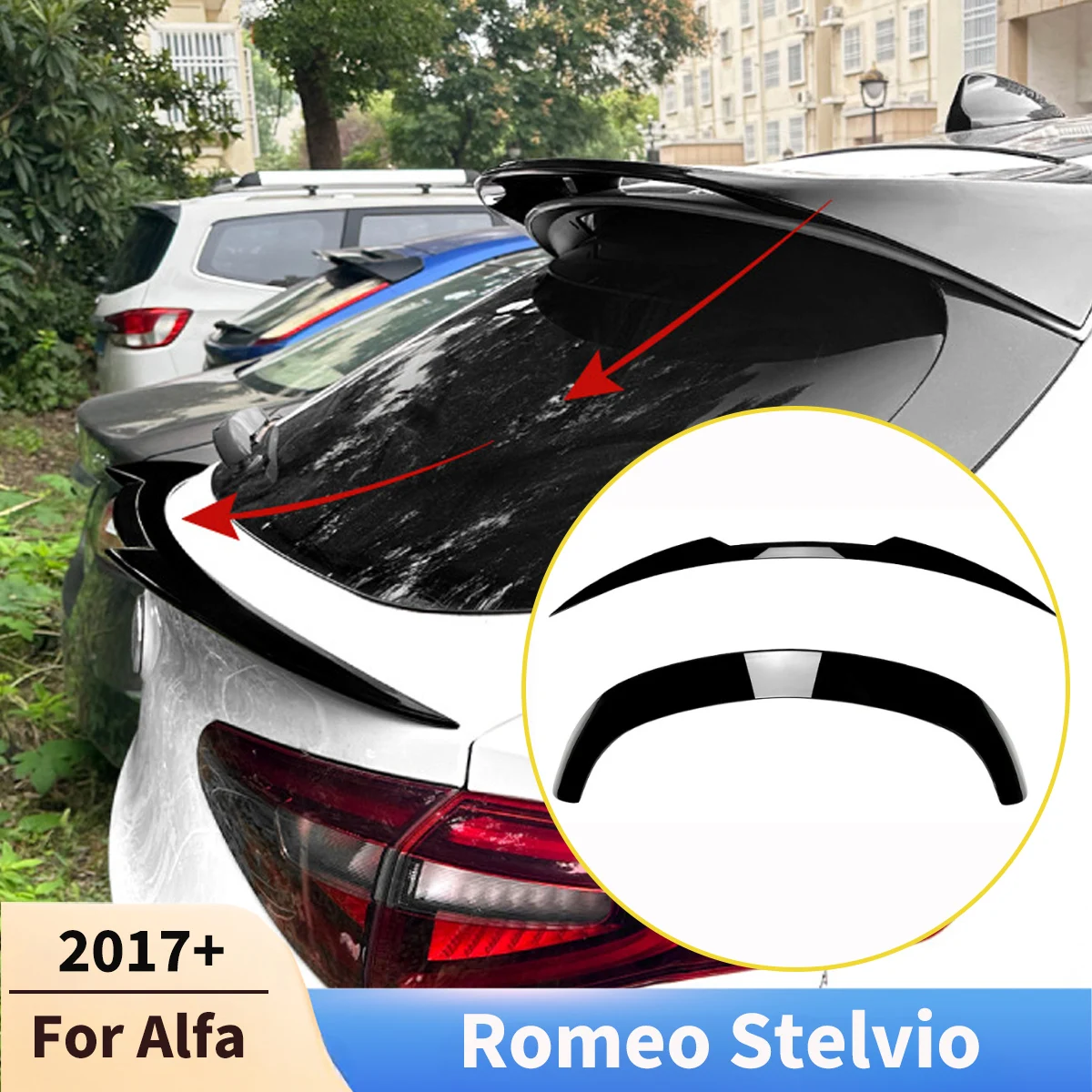 

For Alfa Romeo Stelvio 2017+ Car Top Tail Fin /rear Trunk Tail Wing Spoiler Lip Body Kit Guard Board Modification Accessories