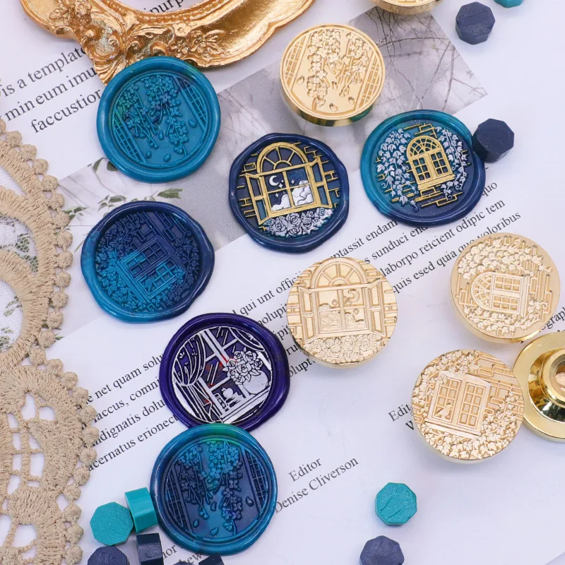 1pc 25MM Flower Window Series Fire Paint Seal Copper Head,Retro Wax Seal Stamp for Cards Envelopes Wedding Invitations Gift