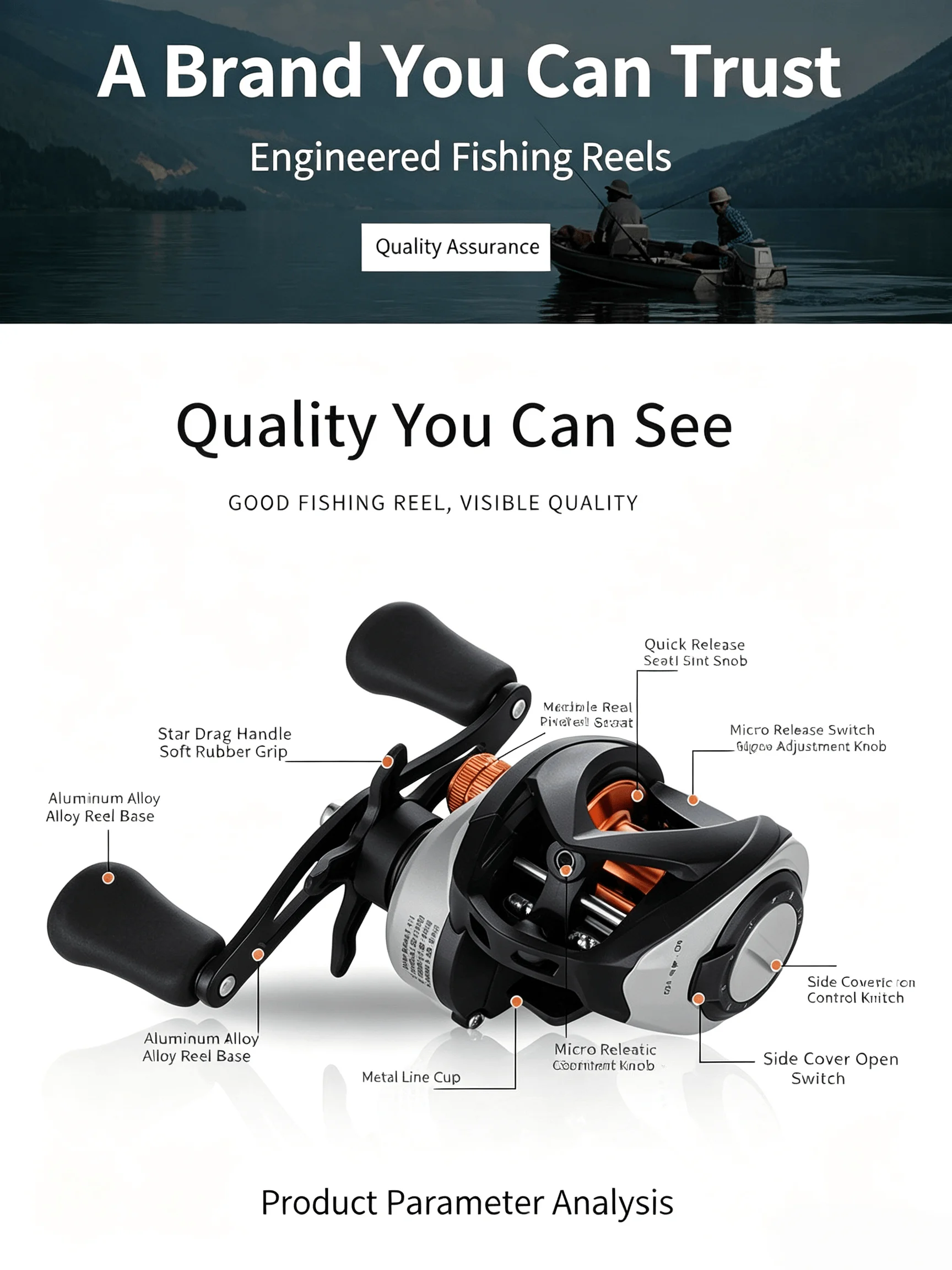 Neue Abu Garcia ABL3000 Low-Profile Baitcaster-Rolle mit 6+1 Kugellagern, Metallspule, Sanftes Wurfverhalten für Kunstköderangeln in Süß- und Salzwasser – Detail 2