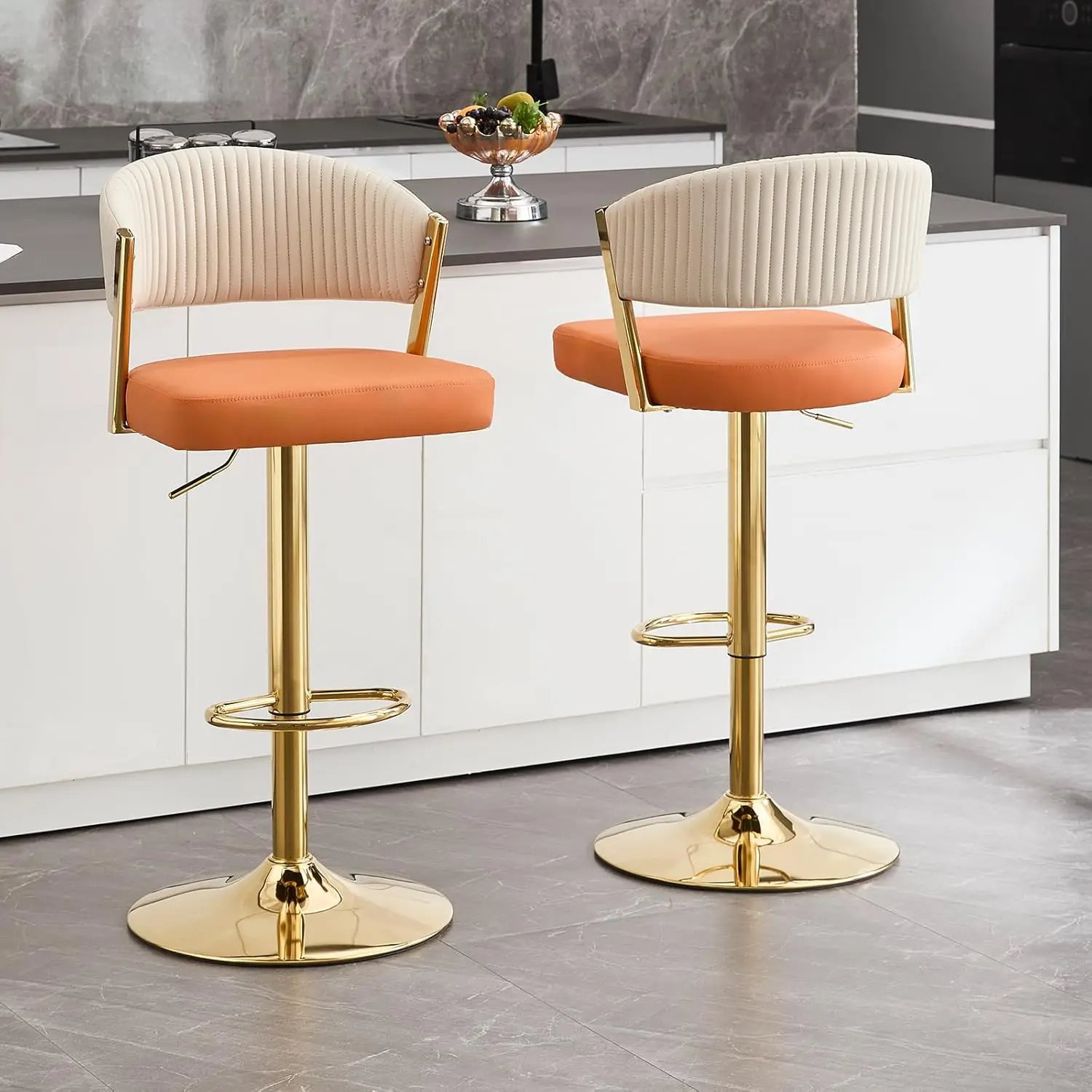 

Bar Stools Set of 2, Adjustable Swivel Counter Height Bar Stools with Back and Footrest, PU Leather