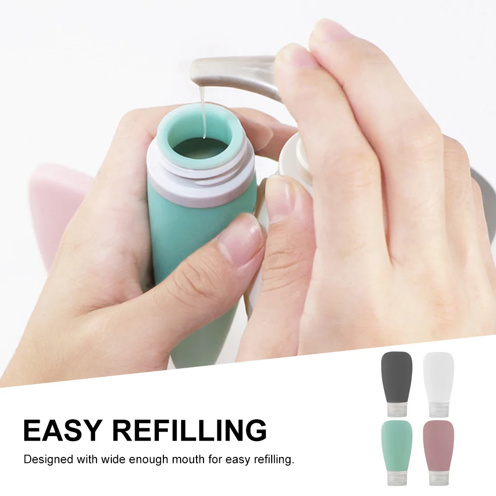 

4Pcs Durable Silicone Subpackaging Bottles Wide Mouth Design For Easy Refilling Travel Makeup Lotion Dispensers Random Color