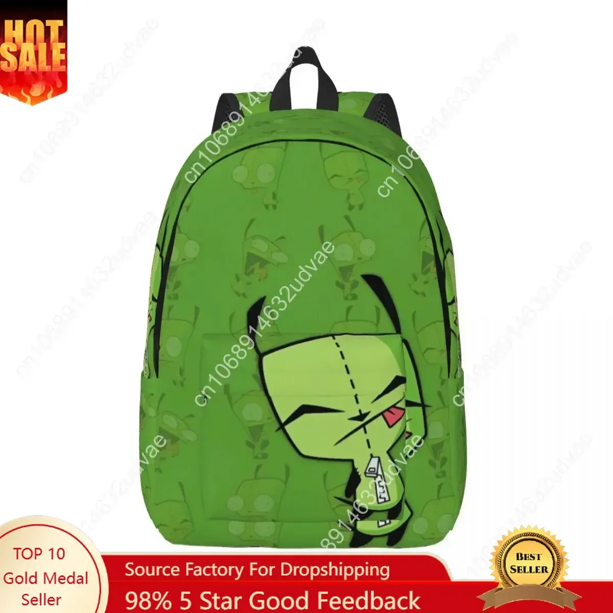 Invader Cartoon Zims Gir Dib Green Dib Robot Cool Backpack Sports High School Business Daypack for Men Women Laptop Shoulder Bag