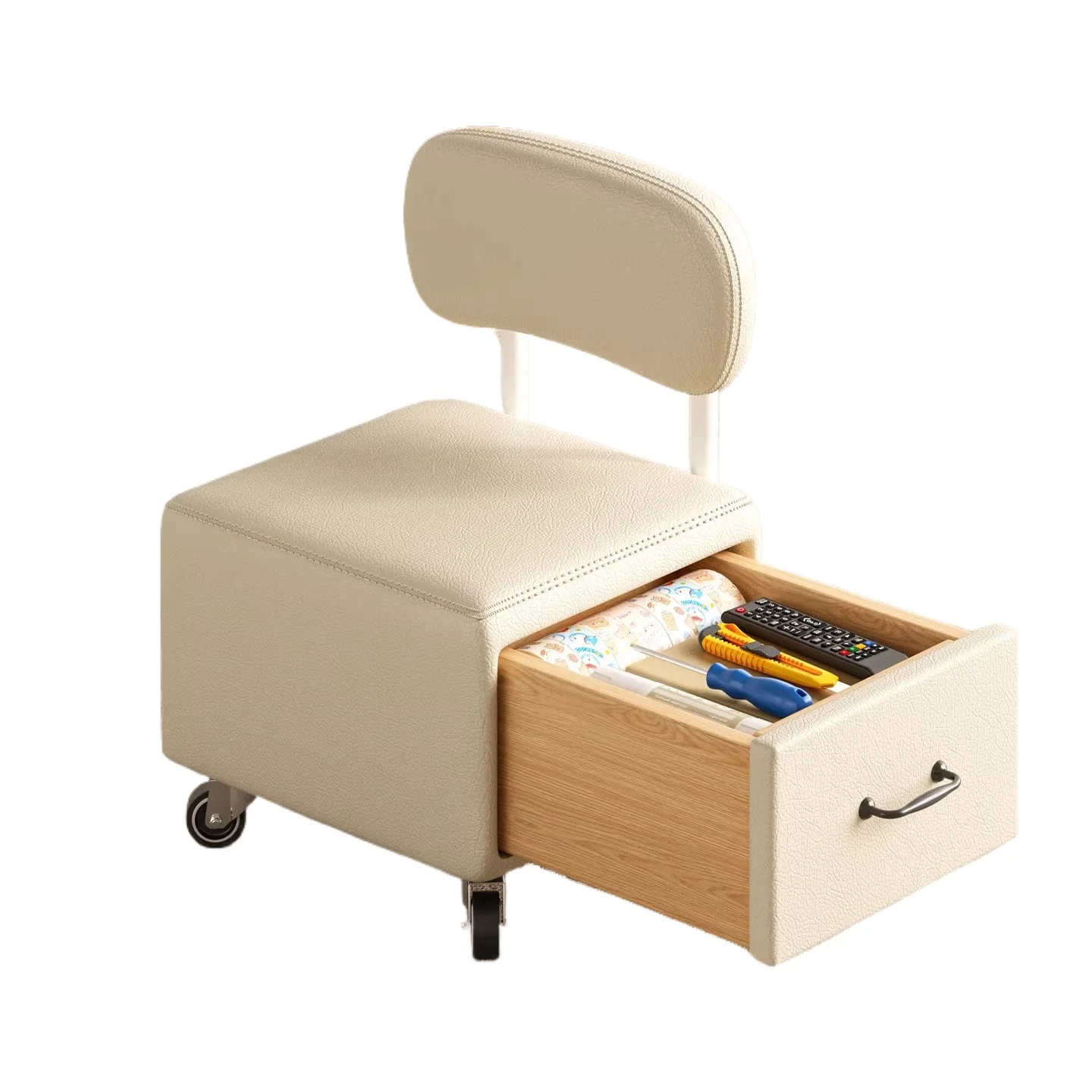 Multifunctional Living Room Storage Ottoman with Casters for Sofa Footrest Entryway Shoe Changing Bench Home Storage Stool