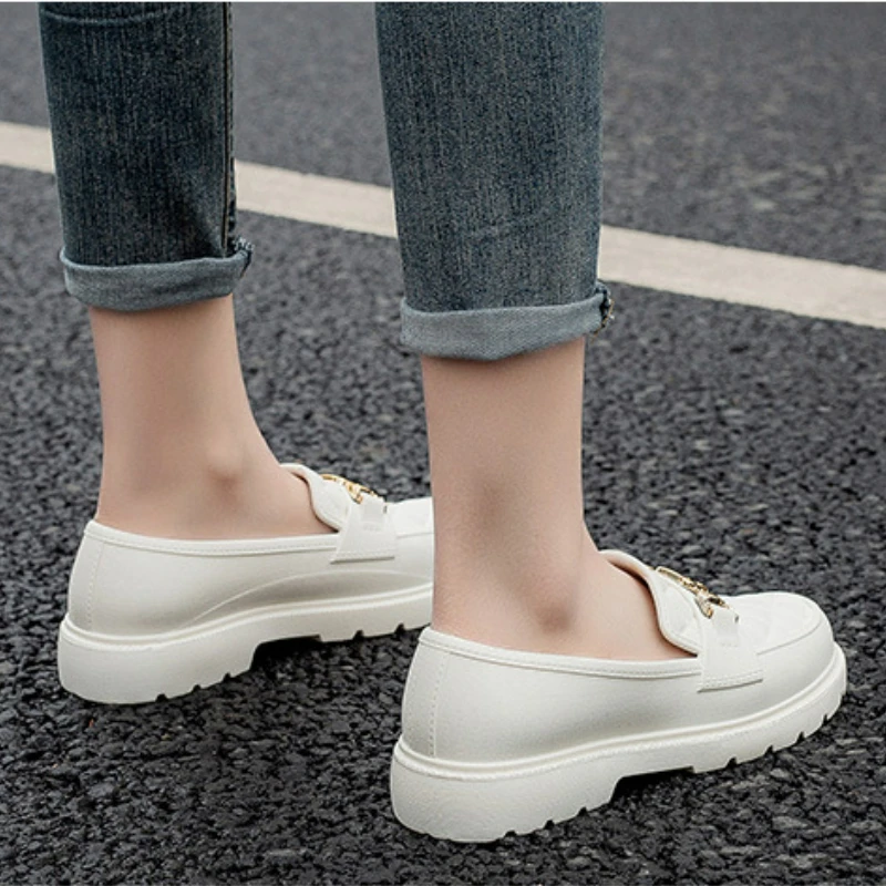 Waterproof Loafers Women Casual Slip-on Rain Shoes PVC Non-slip Work Pumps Ladies Shallow Rubber Shoes Footwear Botas De Lluvia