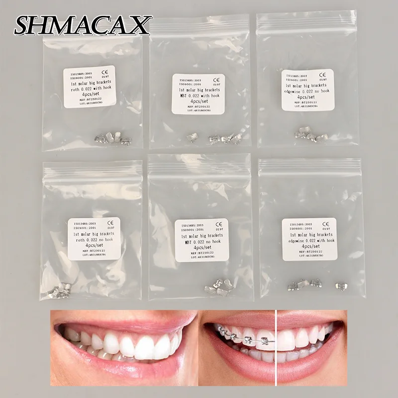 4Pcs Dental Orthodontic Bondable Buccal Tube For 1st 2nd Molar Mesh Base Non-Convertible Single Tube Roth Mbt