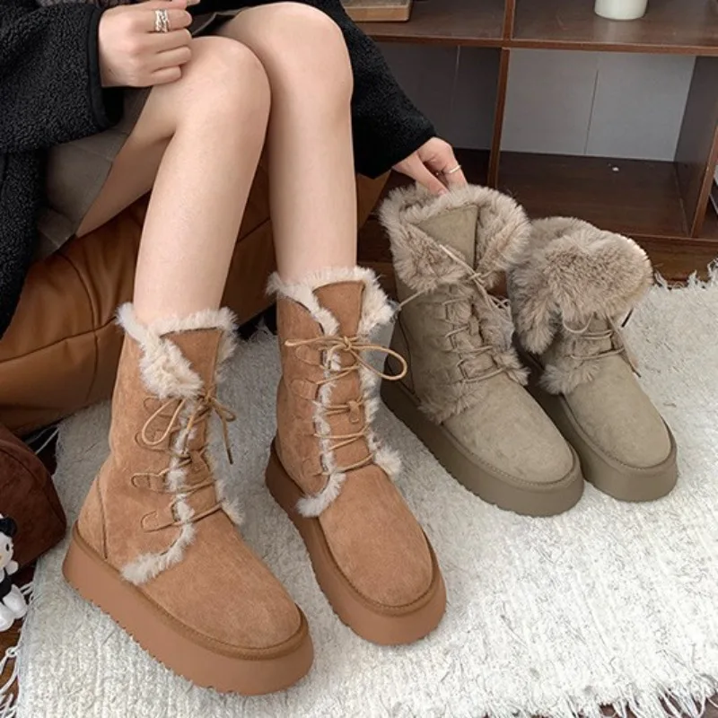 Hot Sale Retro Fur Integrated Warm Snow Boots for Women in Winter 2026, New Thick Soled and Plush Thick Anti Slip Cotton Shoes