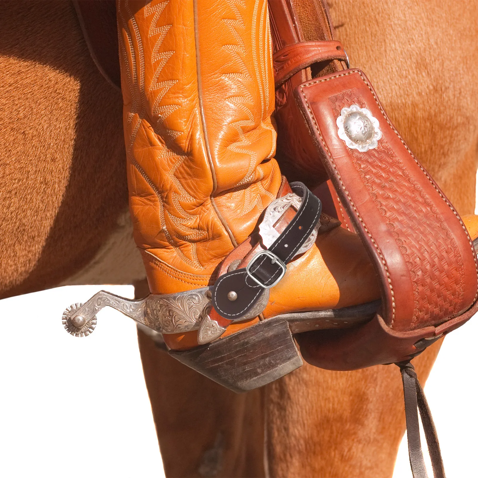 2Pcs Spur Straps Brown Adjustable Unisex English Riding Horse Gear Boot Spur Straps Equestrian Equipment