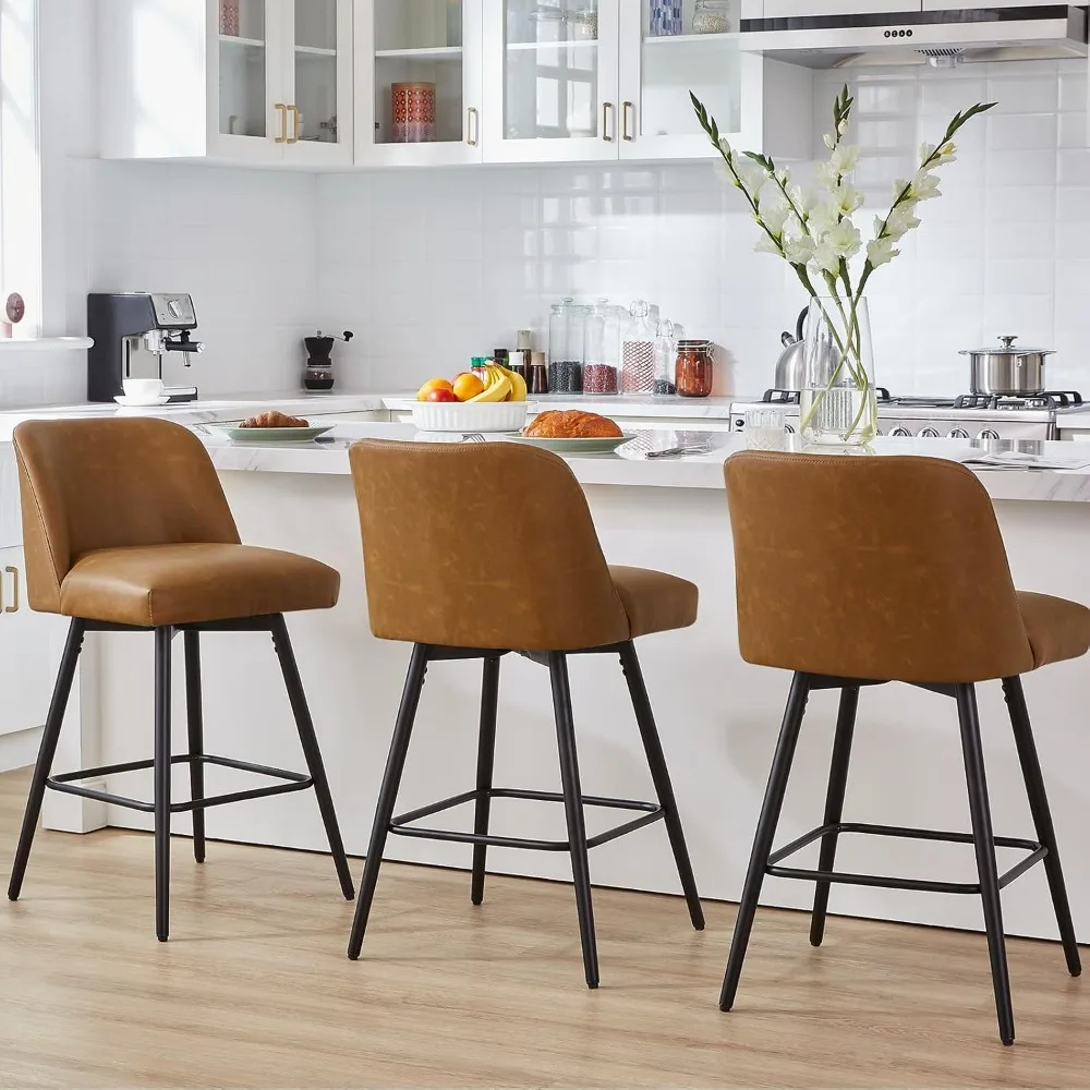 360 ° Drehbare Barhocker in Thekenhöhe, 2er-Set, gepolsterte moderne Küchenbarhocker mit hoher Rückenlehne, 66 cm H Sitzhöhe, Kunstleder