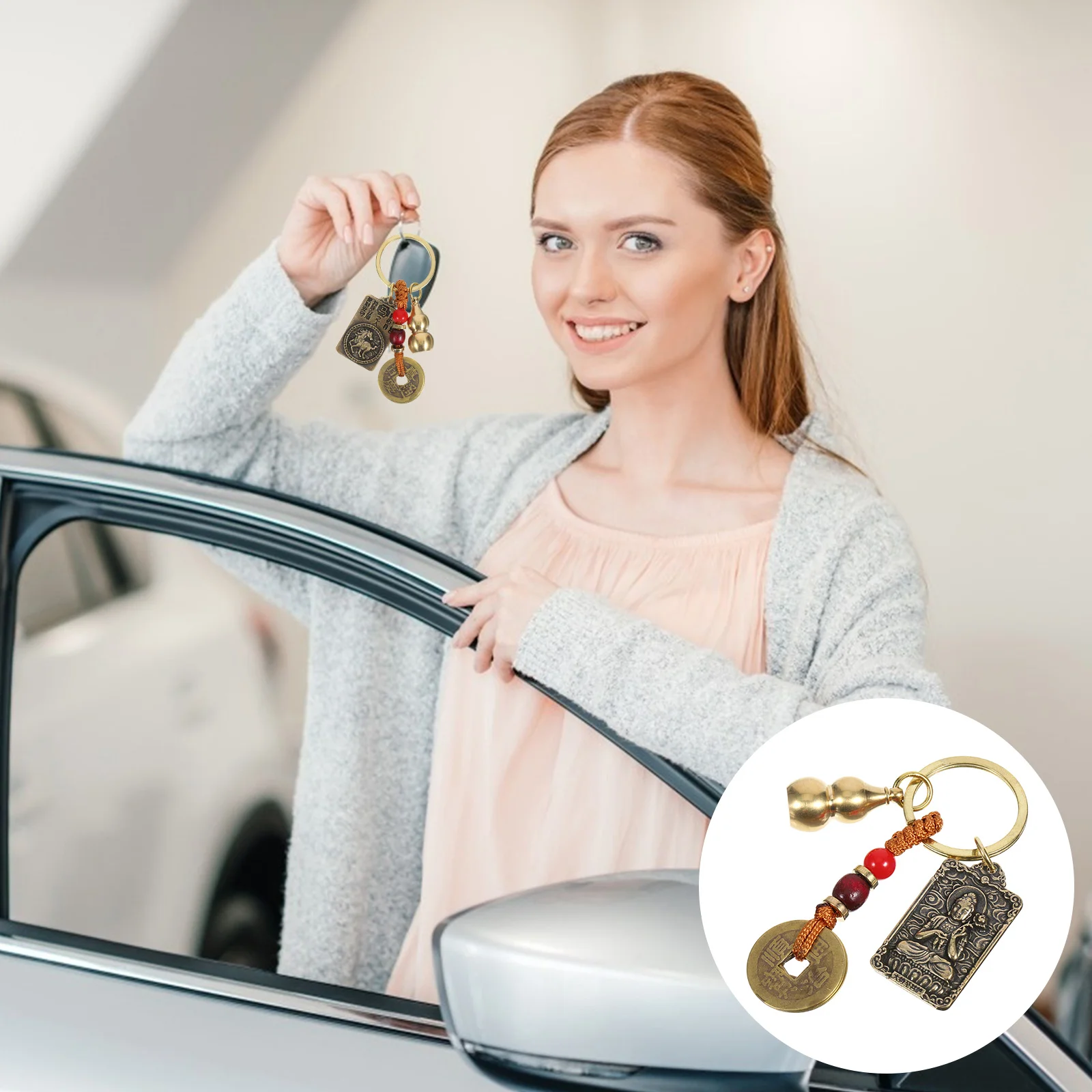 Brass Five Emperors Zodiac Horse Mahasthamaprapta Bodhisattva Amulet Keychain Pendant Decorative Bag Hanging Pendants