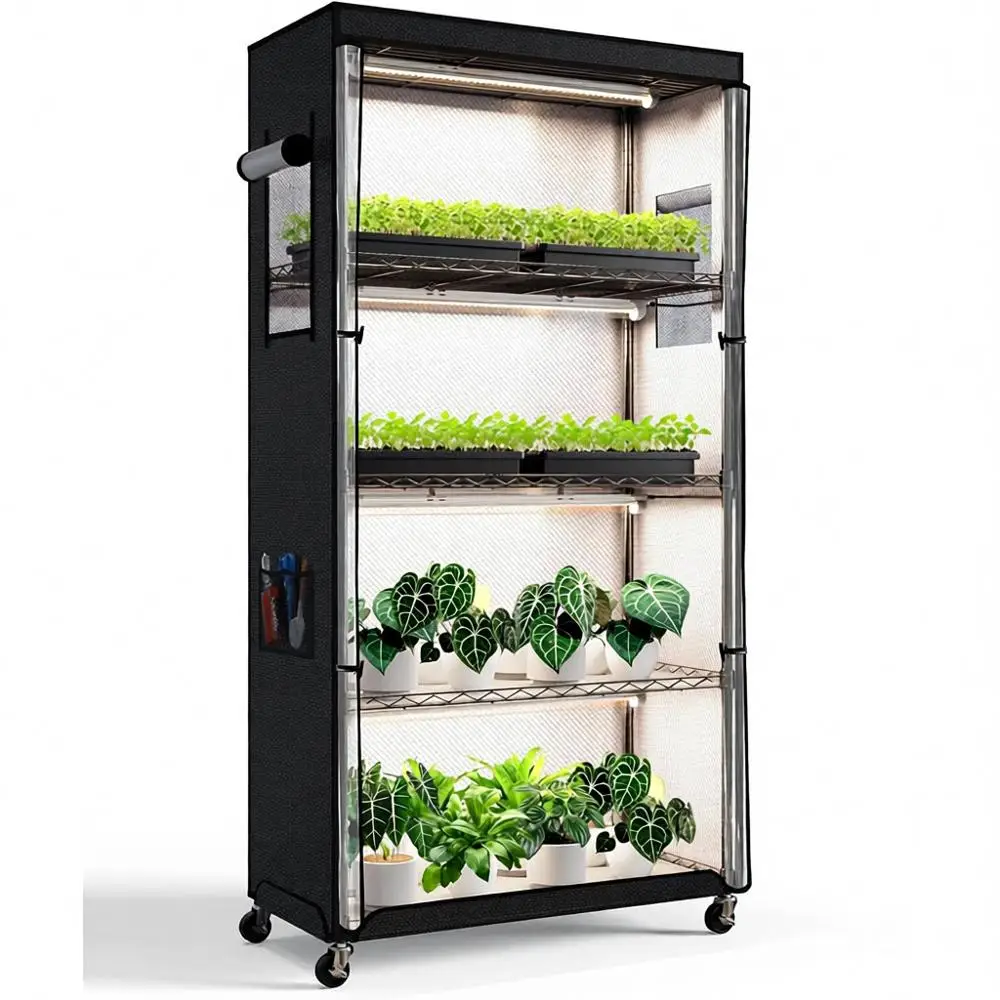 

Теплица для дома, фитолампа, 4 штуки фитоламп полного спектра по 24 Вт, подставка для растений, полка для растений, для проращивания семян, лоток для семян, 29.5x1