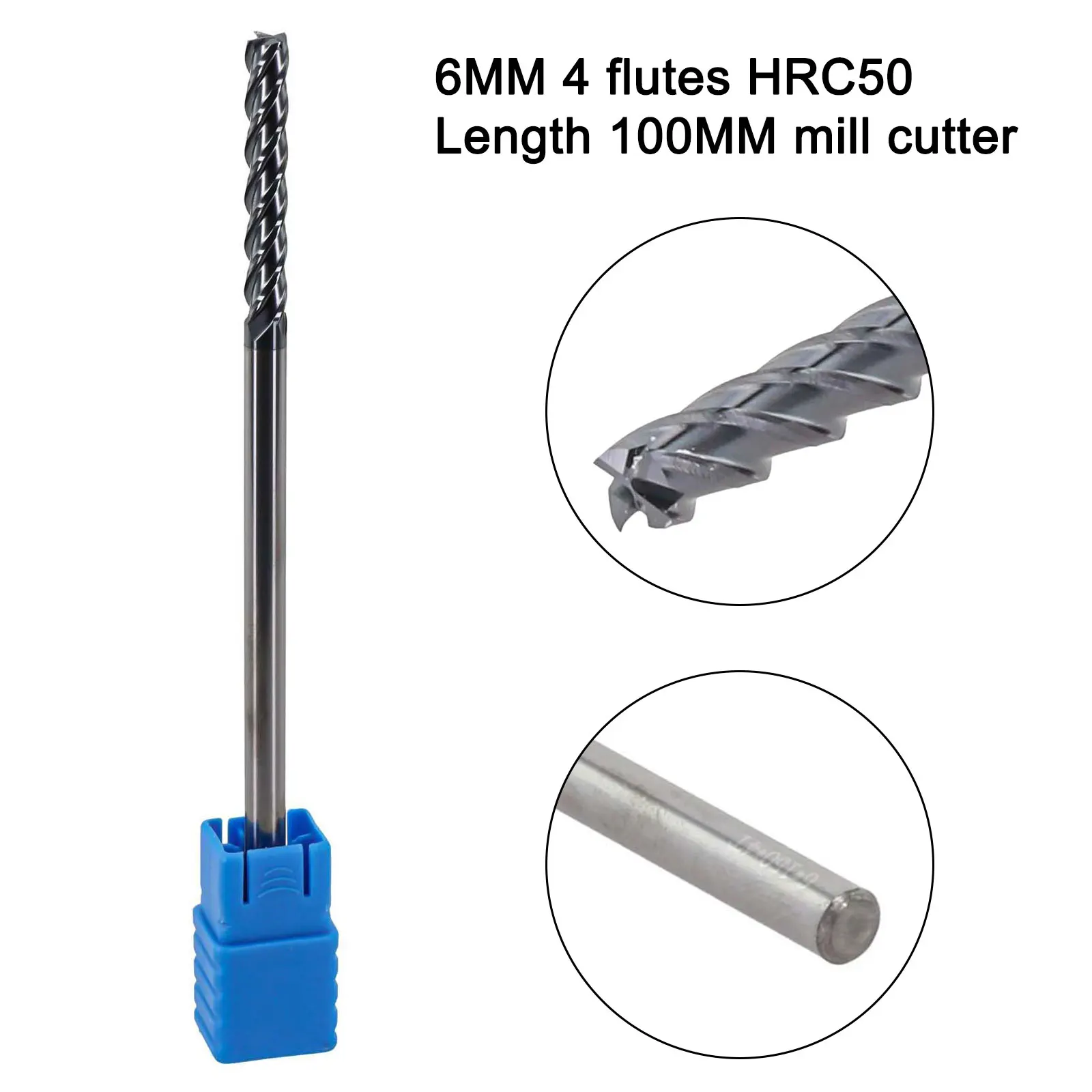 6mm 4 Flute Carbide End Mill Extra Long Shank 150mm HRC50 For CNC Steel Alloy Die Steel Milling Tool