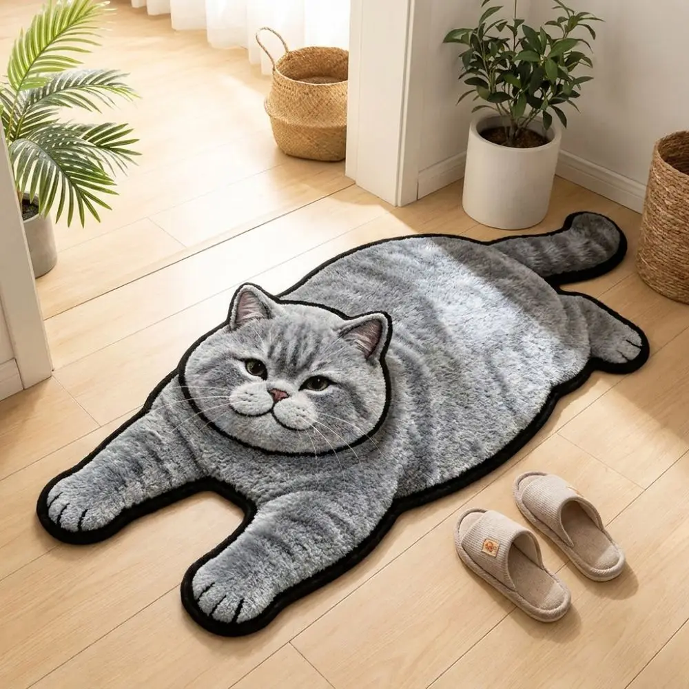 Cute 2D Cat-Shaped Area Rug Non-Slip Easy to Clean Home Decor Carpet Anti-fouling Cartoon Carpet Living Rooms