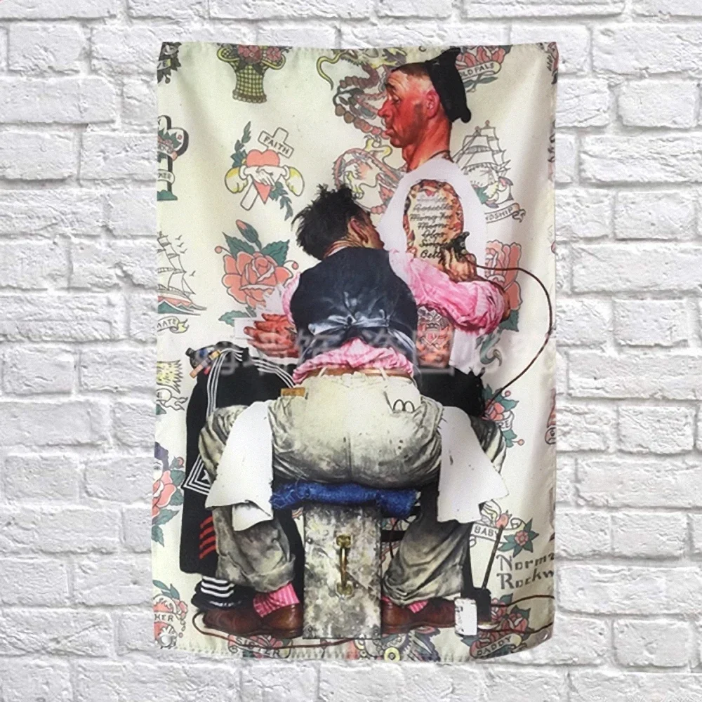 European old school Tattoos Poster Banners Bar Club Tattoo Studio Decor Hanging Painting Waterproof Cloth Polyester Fabric Flags