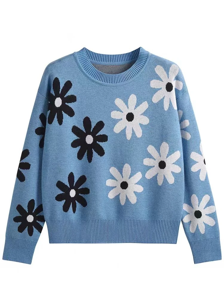 Jacquard Sandros Women\'s Knitted Pullover Y2K Knitted Women\'s Sweater Cardigan Fall/Winter Crew Neck Sweater Jacket 2024 New