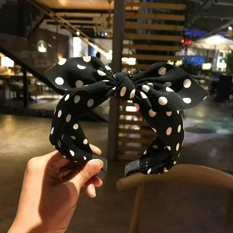 2024 Fashion Trend Women\'s Wide Headband Bow Knot Cross Sweet Korean Style Polka Dot Hairband Cute Hair Hoop Headwear Headdress