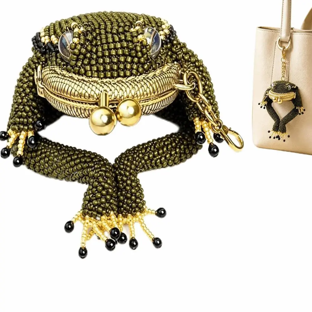 Gifts Mini Charming Frog Coin Purse 3D Cartoon Style Kiss Lock Closure Keychain Coin Purse Beaded Bag Accessories for Girls