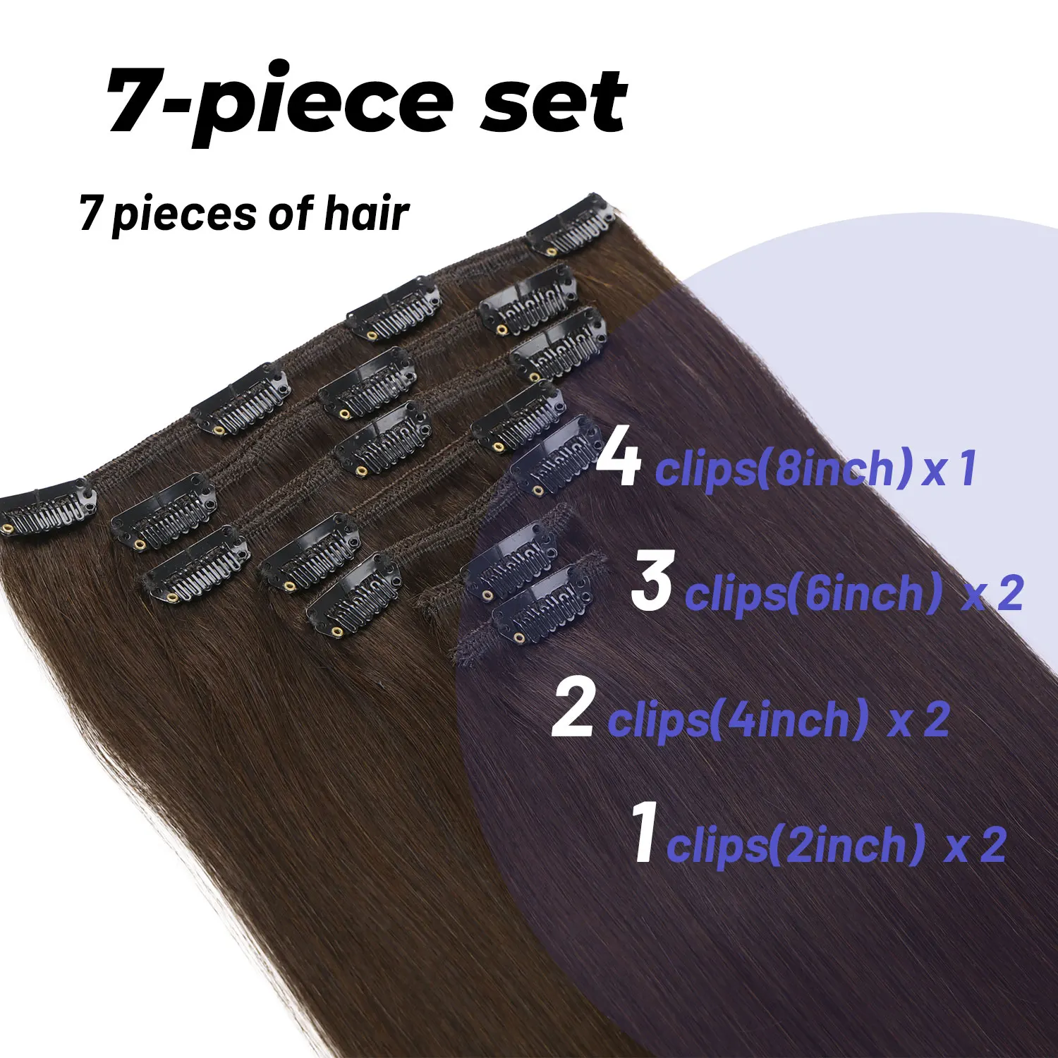 وصلات شعر بشري بمشبك في شعر ريمي 7 قطع/مجموعة 120 جرام شعر حريري مستقيم 20 بوصة 22 بوصة 24 بوصة لون بني داكن للنساء والفتيات #3