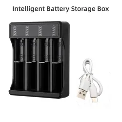 2 4 Slots Intelligent Battery Storage Box with Type-C Cable USB 4.2V Lithium Battery Fast Charging Powerbank 14500 26650 18650