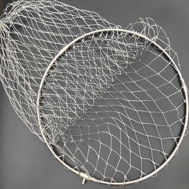 Durable Folding Stainless steel Fishing Nets Head Ring with Small Hole Nylon Mesh Landing Net Network Trap No Pole