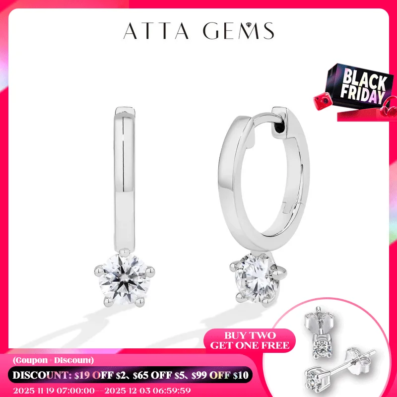 

Классические серьги с муассанитом ATTAGEMS для женщин D VVS1, круглая огранка, 0,5 карата, стерлинговое серебро S925, подвески-кольца, свадебные украшения