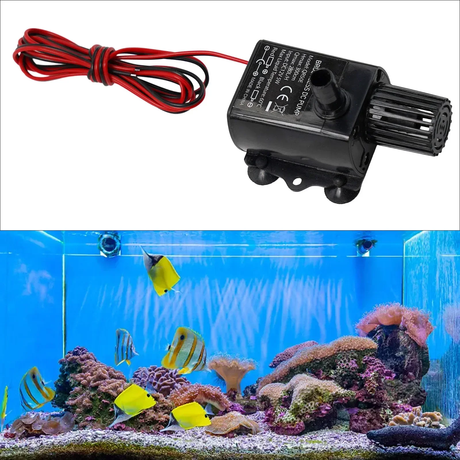 Filter Brushless Pump Submersible Water Pump 12V 280L/H 5W DC PC + ABS For Aquarium For Aquarium Pond Fish Tank