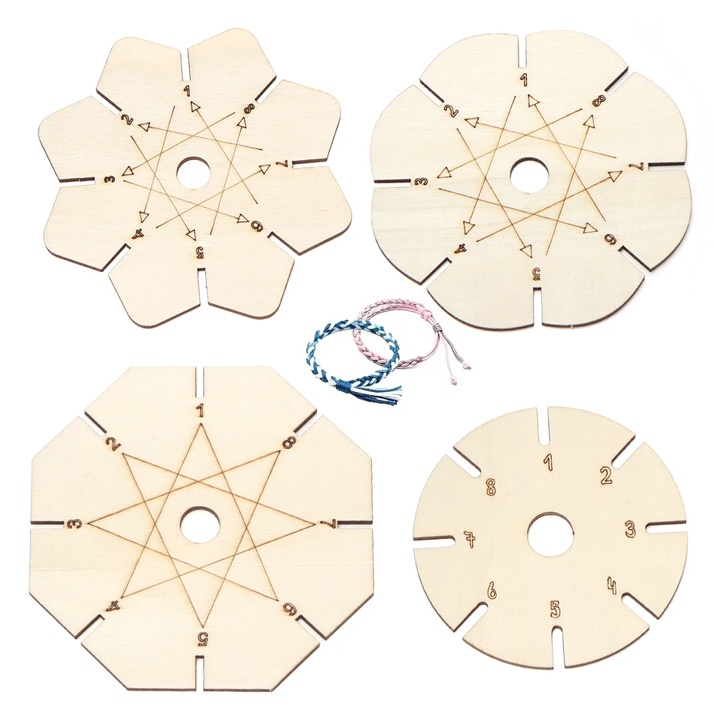 5pcs Handicrafts Woven Braiding Disk, Flower Shape Wood Disk Bracelet Braiding Woven Aid Plate Knitting Tools Beading Cord Disc view 6
