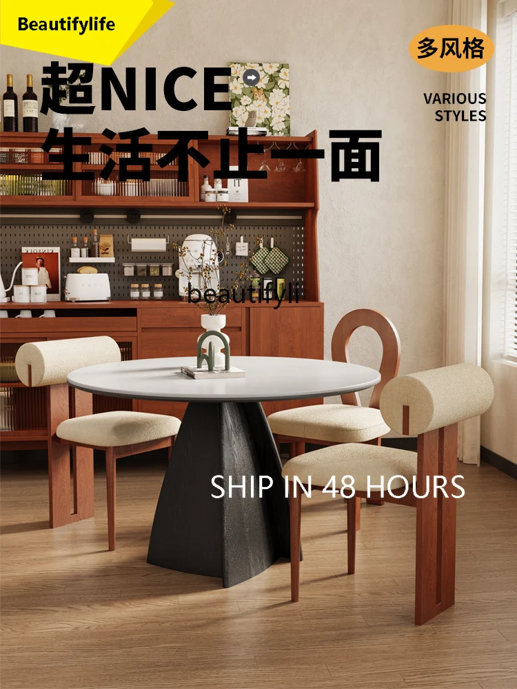 53 نمط كريمي من القرون الوسطى، شقة صغيرة حديثة وبسيطة، غرفة معيشة منزلية، لوح صخري أبيض من الخشب الصلب المستدير