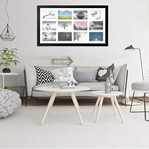 12 เปิดกรอบรูปคอลลาจสีดํา 4x6 ชุด 2 ชิ้น, หลายกรอบสําหรับแสดงรูปถ่าย 6x4 พร้อมแผ่นสีขาว