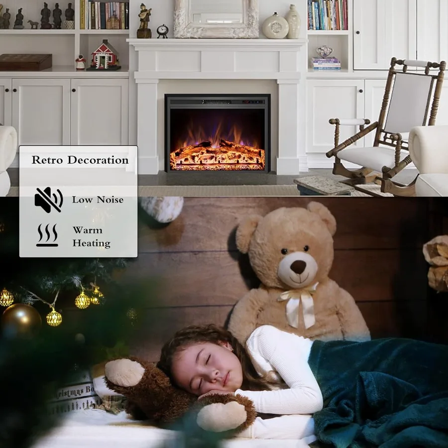 30inch Recessed Electric Fireplace Insert with Remote Control for Modern Living Room or Bedroom Heating Adjustable Flame Colors