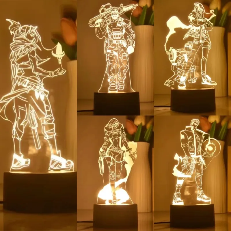 Jett Valorant Game Figure Acrylic Board Luminous Base For Kid Home Room Night Light Anime Led 3D Lamp Christmas Decor Gift Reyna