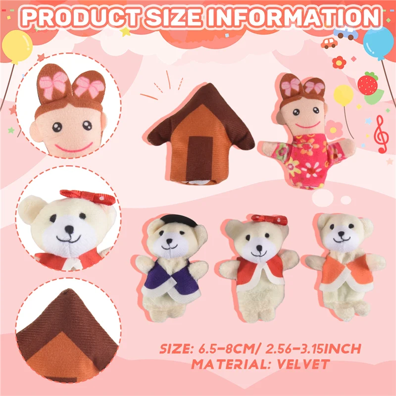 BEDW-Lot Of 5 Pcs Finger Puppets Fairytale Fairy Tale Goldilocks And Three Bears