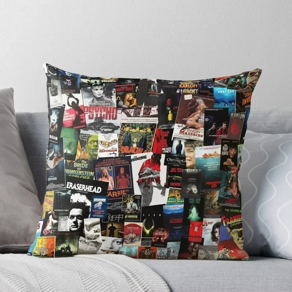 

100 Best Horror Movies of All Time Collage Throw Pillow Pillow Covers Decorative Cushions For Sofa pillow