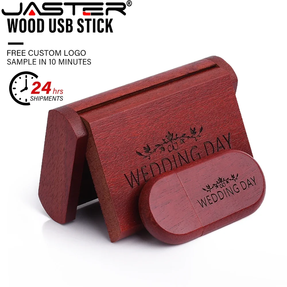 JASTER Red Wood USB Flash Drive 128GB 1Pcs Free Logo Memory Stick 64GB Photography Studio Pendrive 32GB U Disk 16GB Wedding Gift