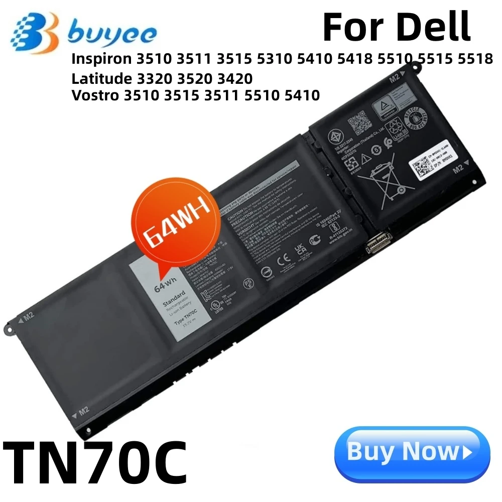 

TN70C 64WH Laptop Battery For Dell Latitude 3320 3420 3520 Vostro 3515 5415 5515 Inspiron 5418 7415 2-in-1 Series Notebook V6W33